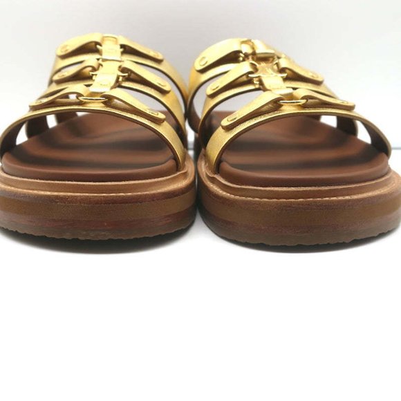 Celine Tippi Triomphe Slide Sandals Gold Metallic Leather Size 40 NEW - Picture 6 of 12